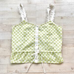 ModCloth Darling For The Prairie Peplum Tank Top | White/Lime Floral‎ Small